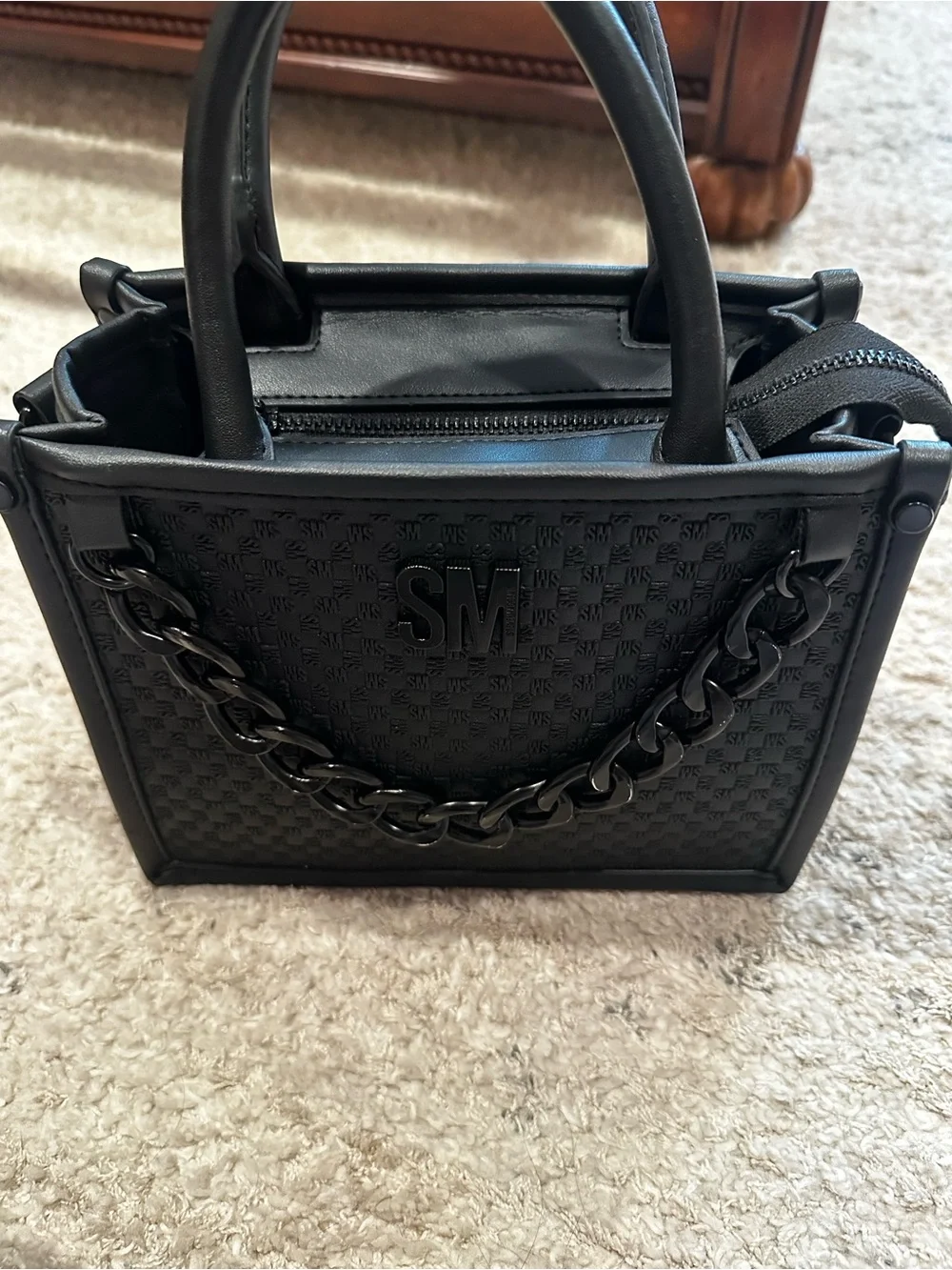 Steve Madden Black Structured Black Women's Crossbody Tote - Designer Style